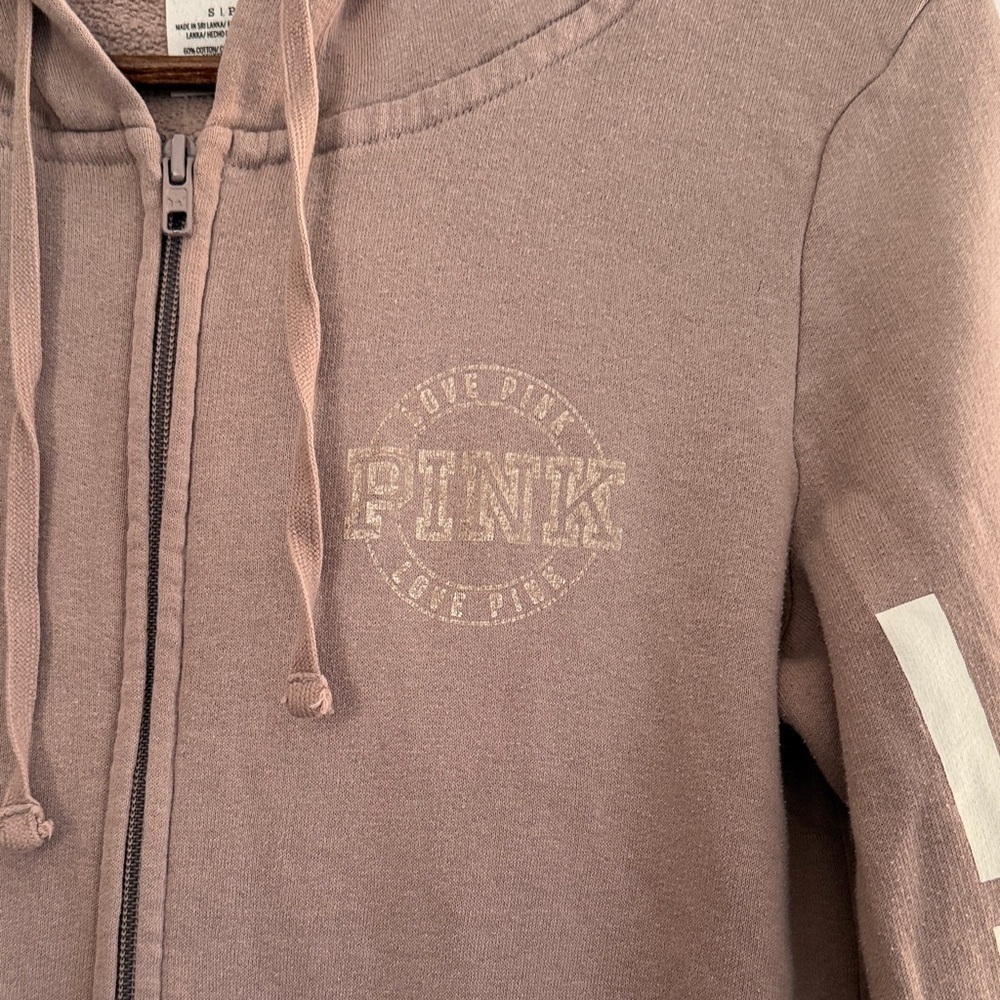 Victoria’s Secret Pink Dusty Rose Zip Hoodie Love Pink Logo Women’s Size Small - Picture 4 of 10